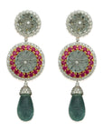 Aquamarine Ruby Diamond Necklace Earrings Set