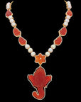 3-in-1 Natural Carved Ganesh Onyx and Pearl Necklace and Pendant