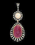 4-in-1 Changeable Ruby and Diamond Necklace with Carved Ganesh Pendant