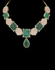 Changeable Natural Carved Emerald, Tourmaline and Diamond Choker and Earring Set