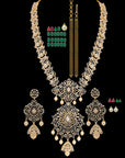 Pearl and Diamond Necklace and Earrings Set with interchangeable Emeralds and Rubies