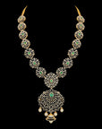 3-in-1 Natural Emerald/Ruby and Diamond Necklace with Pearl Drops