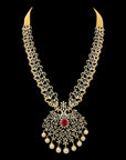 Necklace with Hanging Pearls and Encrusted Diamonds