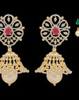 Natural Ruby/Emerald and Diamond Earrings with Pearl Drops