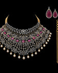 Detachable  Multipurpose Cokar Necklace  Earrings (Cevigopulu) Set made of Gold, Diamond, and Pearls  Rubies