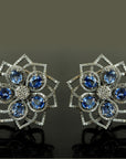 Floral Diamond Earrings with Natural Blue Sapphires.