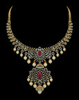 4-in-1 Natural Ruby/Emerald and Diamond Necklace and Pendant with Pearl Drops