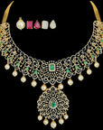 3-in-1 Changeable Natural Emerald/Ruby and Diamond Choker and Pendant with Pearl drops