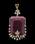 Natural Carved Ruby And Diamond Pendant And Earrings