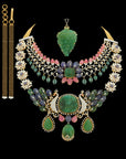 4-in-1 Changeable Natural Carved Gemstone and Diamond Necklace and Earring Set