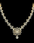 Floral Motif Diamond Necklace Earrings Set