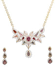 Multicolor Spinel Diamond Pendant Earrings Set