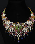 Diamond Necklace With Natural Tourmaline, Tanzanite, Multi-Colour Sapphires and Peridot With Earring Set