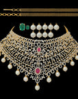 Emerald, Ruby and FVVS Diamond on 18K Gold Choker