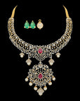 3-in-1 Changeable Emerald/Ruby and Diamond Necklace and Pendant