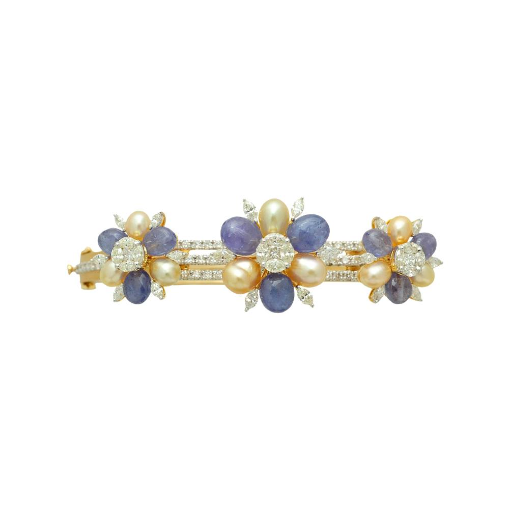 Designer Bracelet With Keshi Pearls, Diamonds And Natural Tanzanite