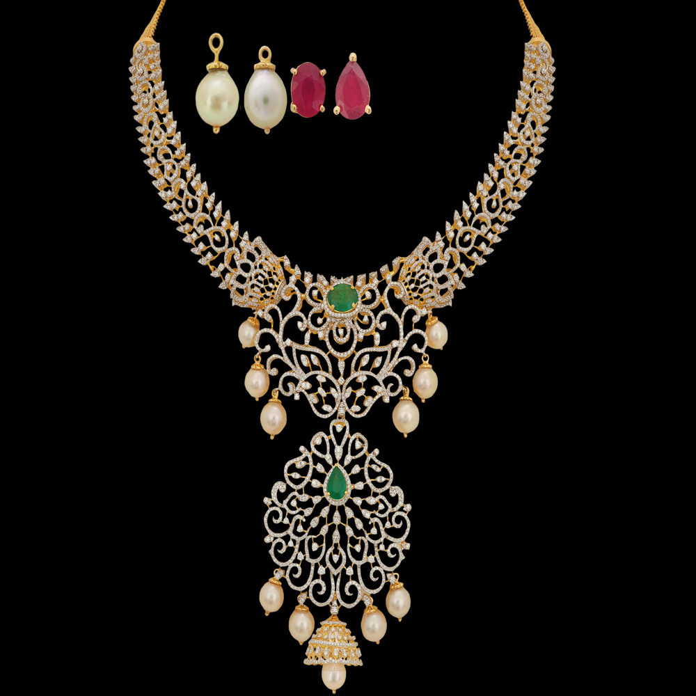 Emerald and Diamond Necklace and Earrings Set