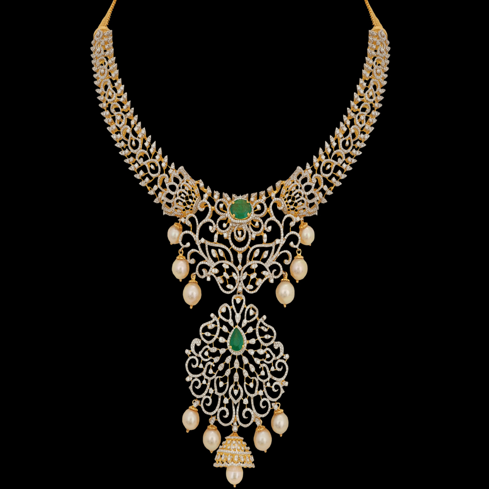 Emerald and Diamond Necklace and Earrings Set