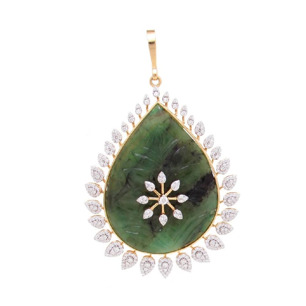 Carved Emerald Diamond Pendant
