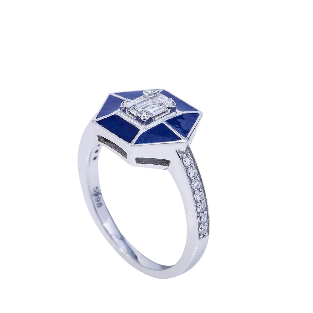 Blue Enamel VVS Diamond Ring by Maaya Fine Jewels, New Jersey