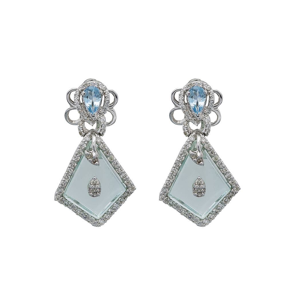 Aquamarine Pastel Diamond Pendant Earring Set