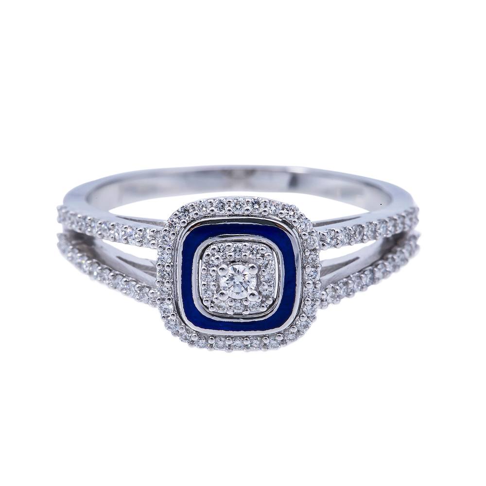 Diamond and Blue Enamel Ring