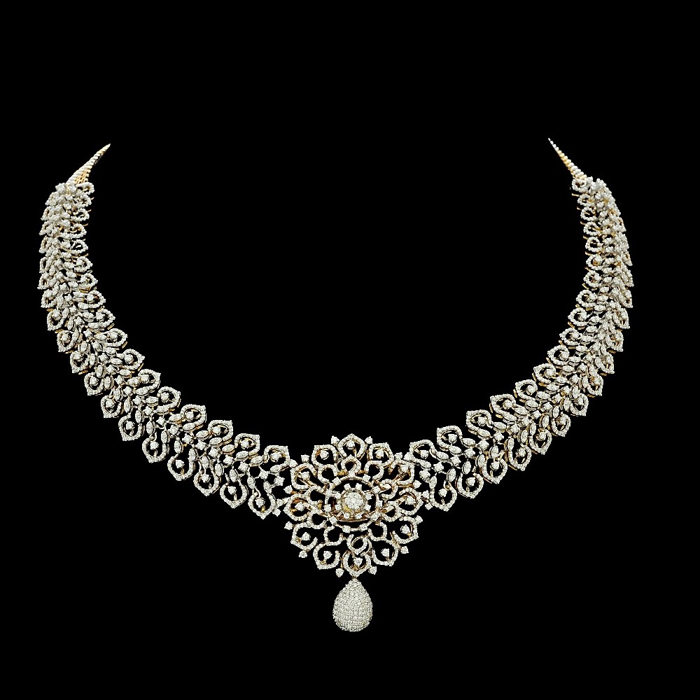 Collar Style Diamond Necklace Earrings Set