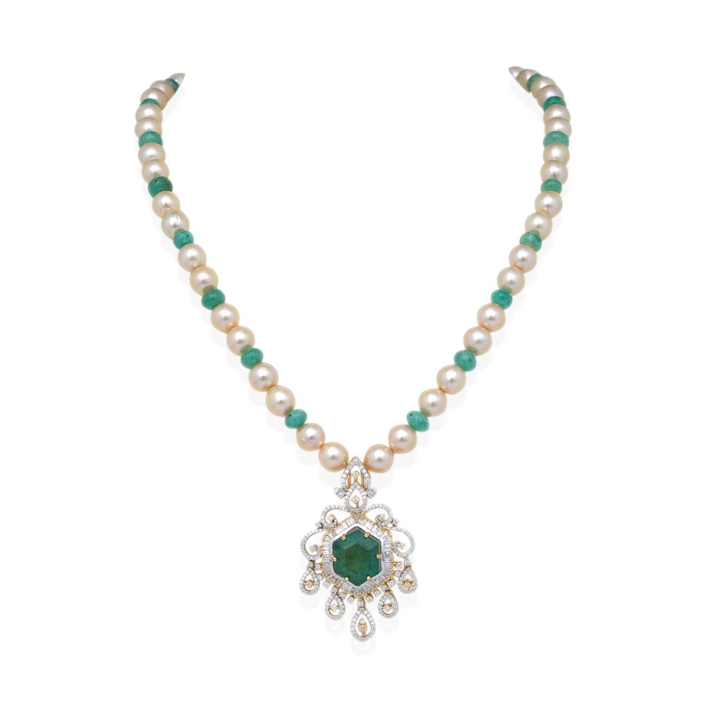 Emerald Pearl Diamond Necklace