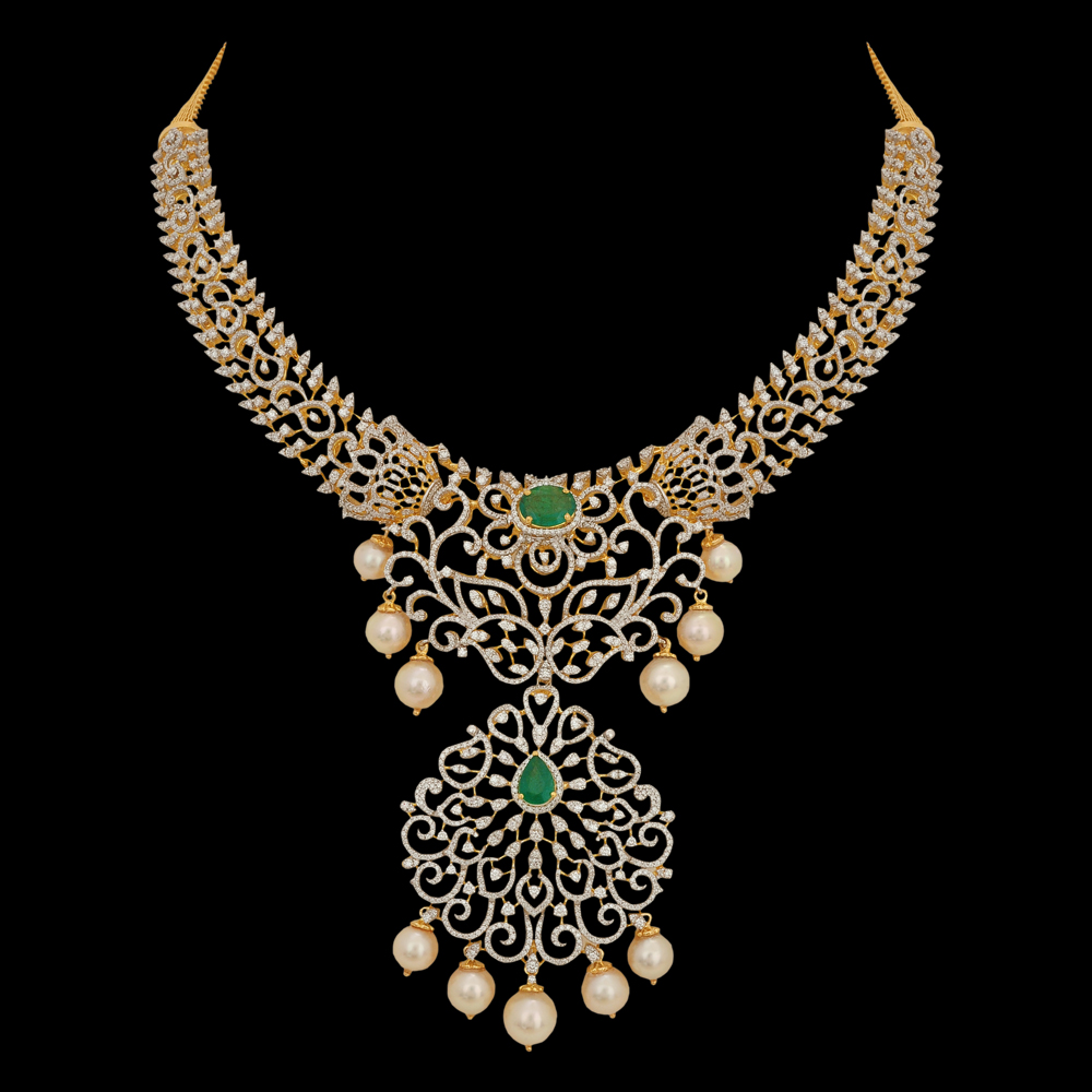 Emerald and Diamond Necklace and Earrings Set