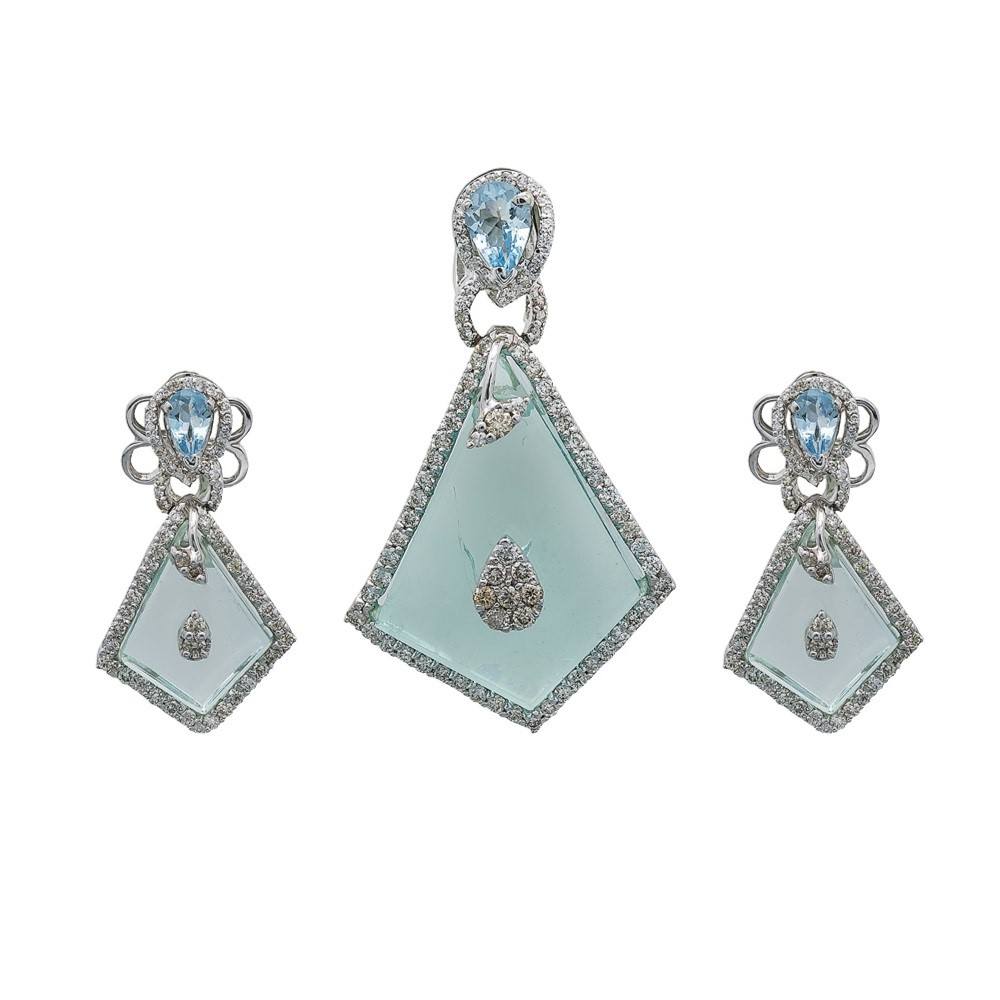 Aquamarine Pastel Diamond Pendant Earring Set