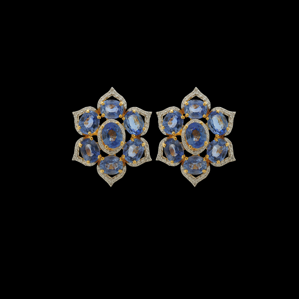 Emerald/Blue Sapphire and Diamond Earrings Set