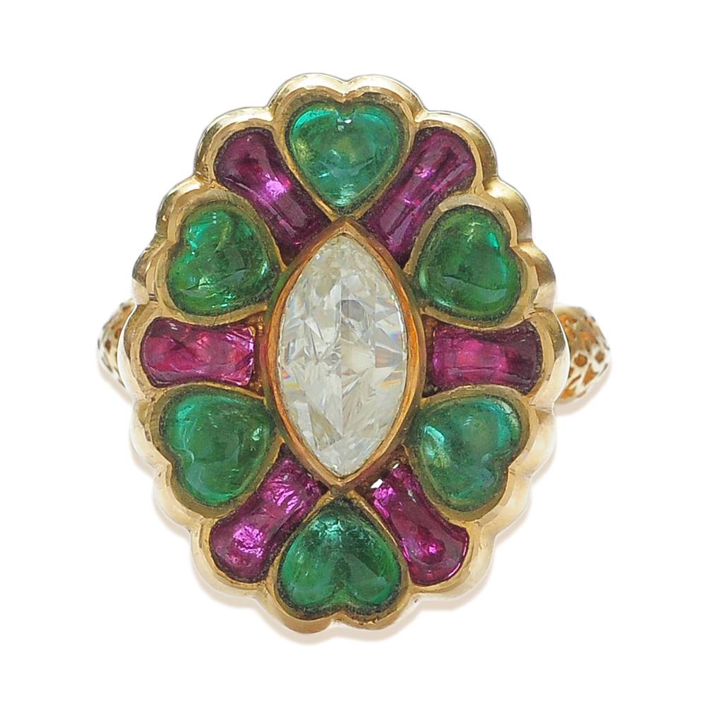 Ruby Emerald Uncut Diamond Ring