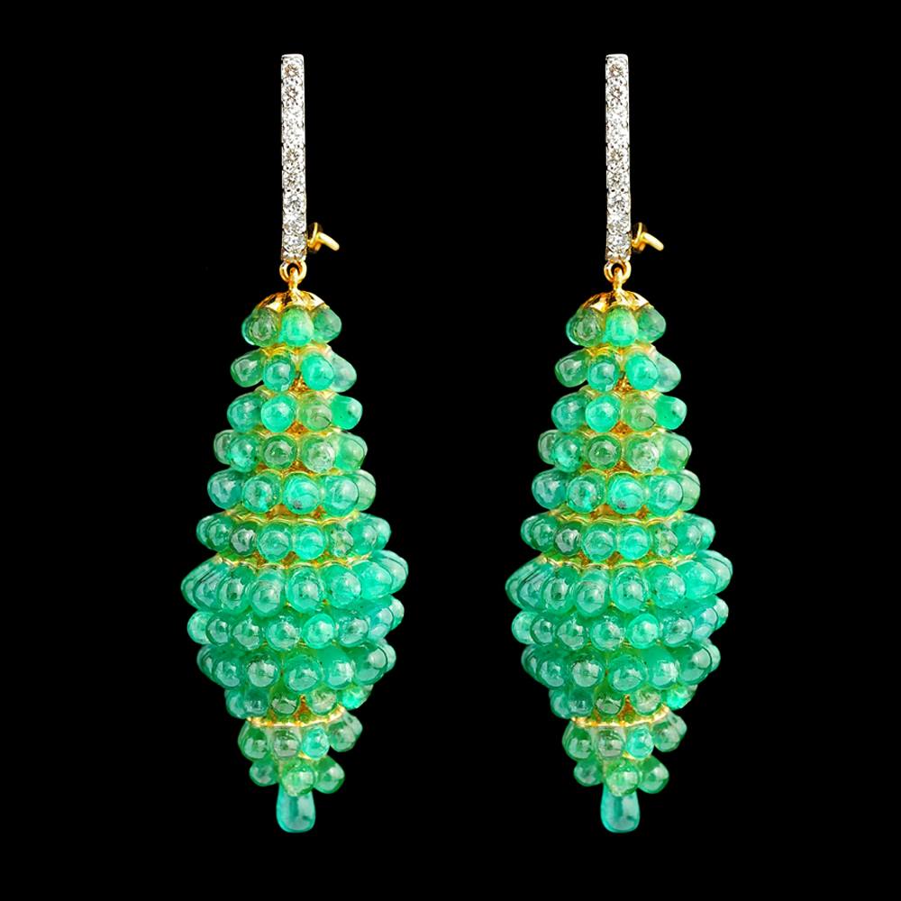 Grape Bunch Emerald Diamond Earrings