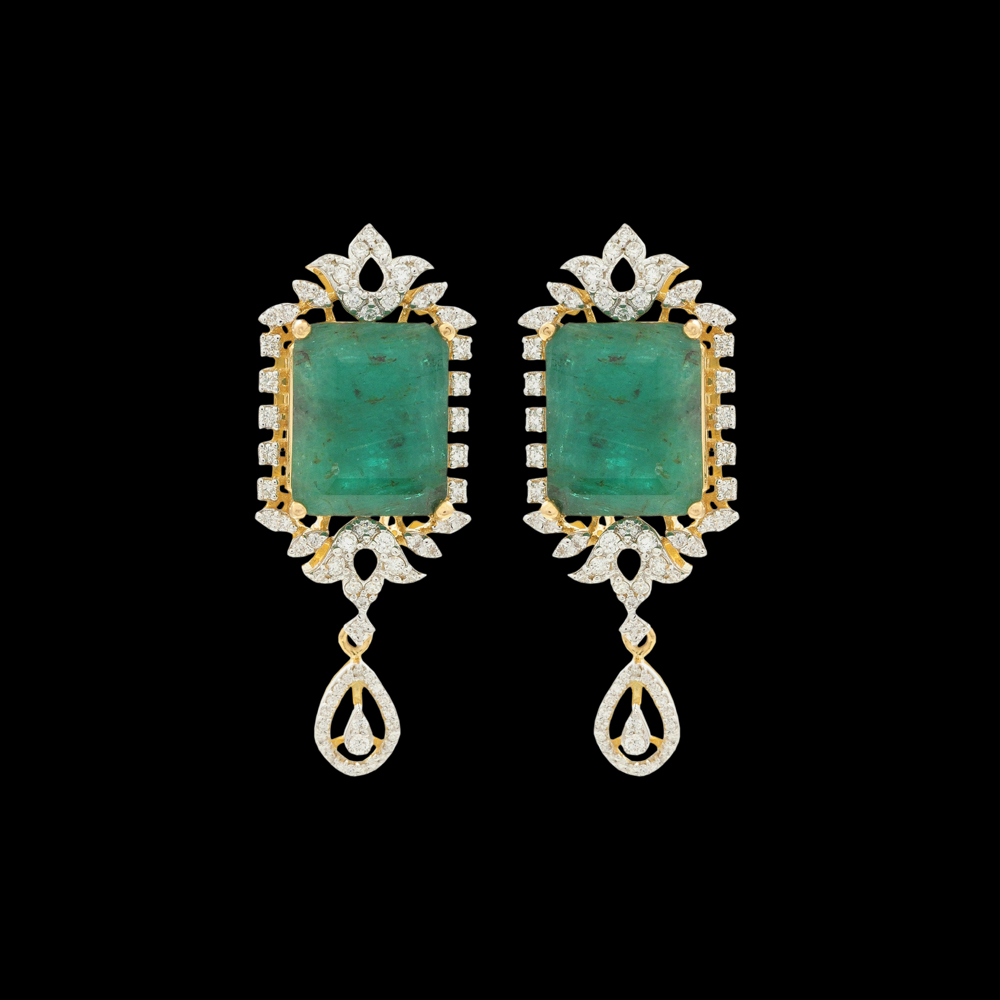 Leaf-Carved Emerald and Diamond Pendant