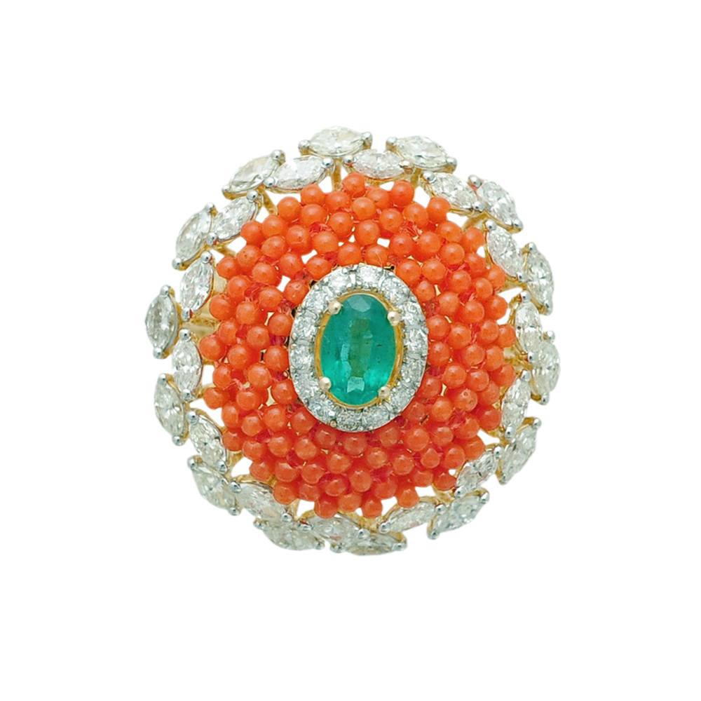 Emerald Coral Diamond Ring