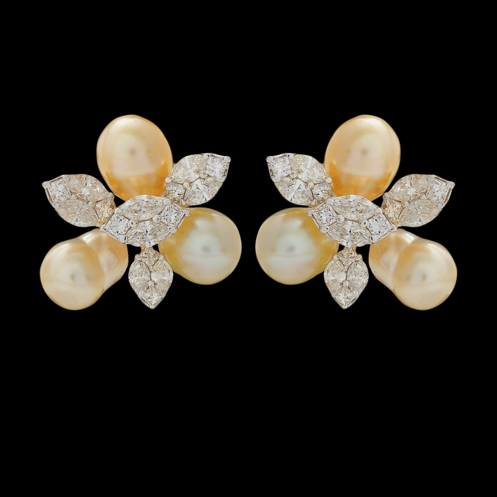 Keshi Pearl Diamond Earrings