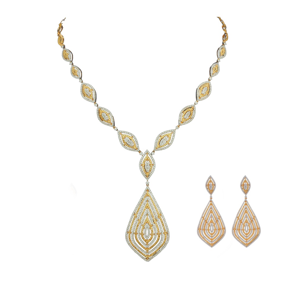 Diamond Yellow Sapphire Necklace Earrings Set