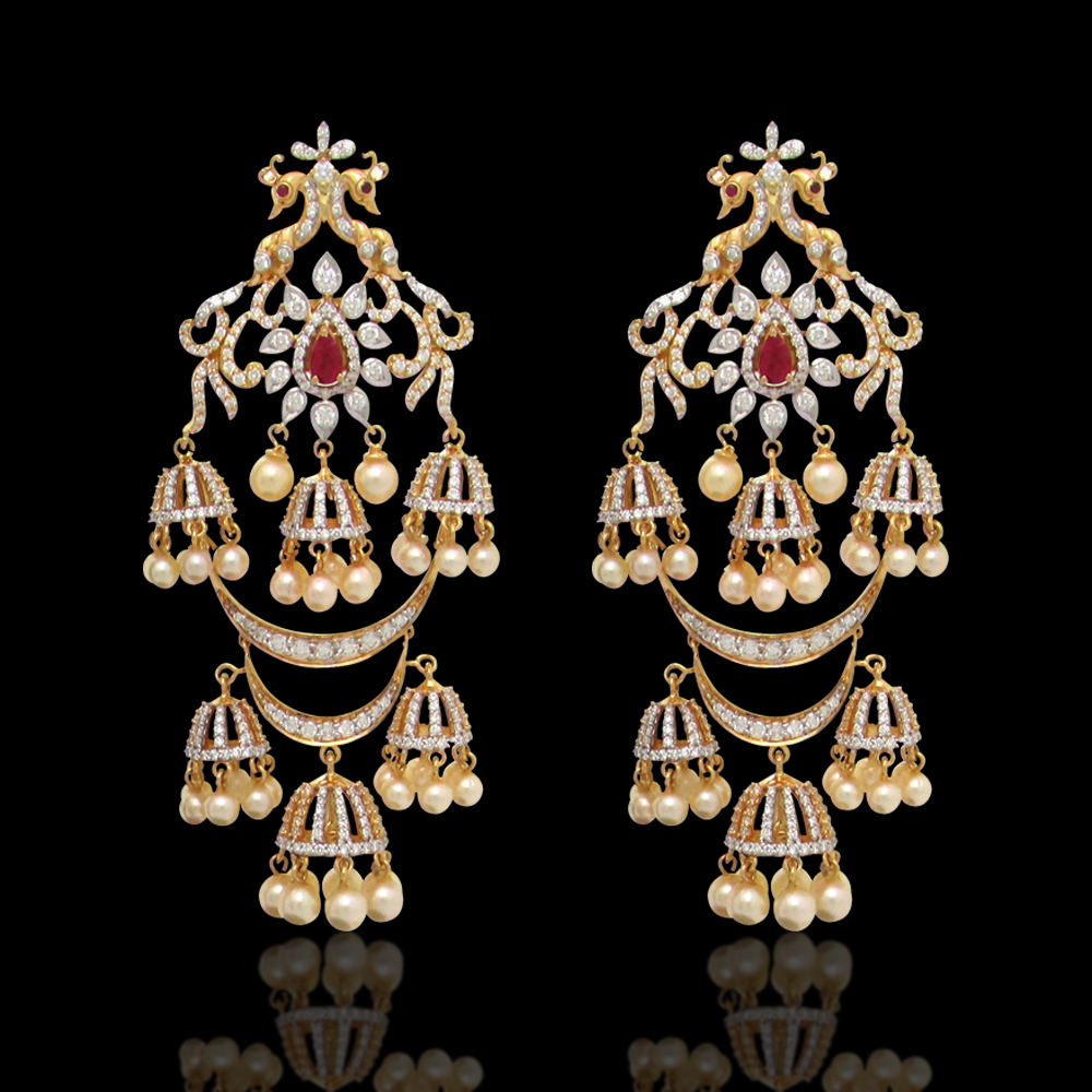 3 in 1 Designer Chandbali Jhumka Diamond Earrings