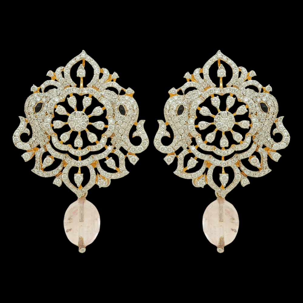 Natural Morganite and Diamond Earrings with Pearl Drops