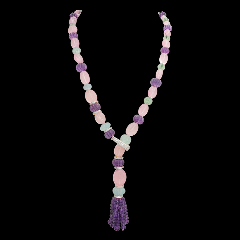 Adjustable Natural Gemstones Diamond Necklace Set