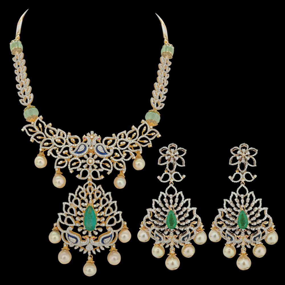 Multipurpose Diamond Necklace Earrings Set