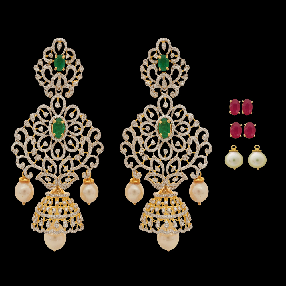 Emerald and Diamond Necklace and Earrings Set