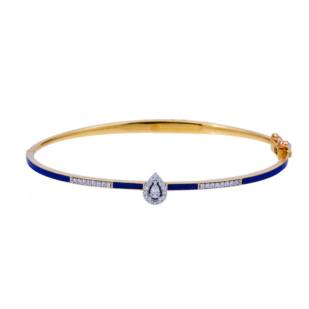 Navy Blue Enamel Diamond Round Bangle Bracelet