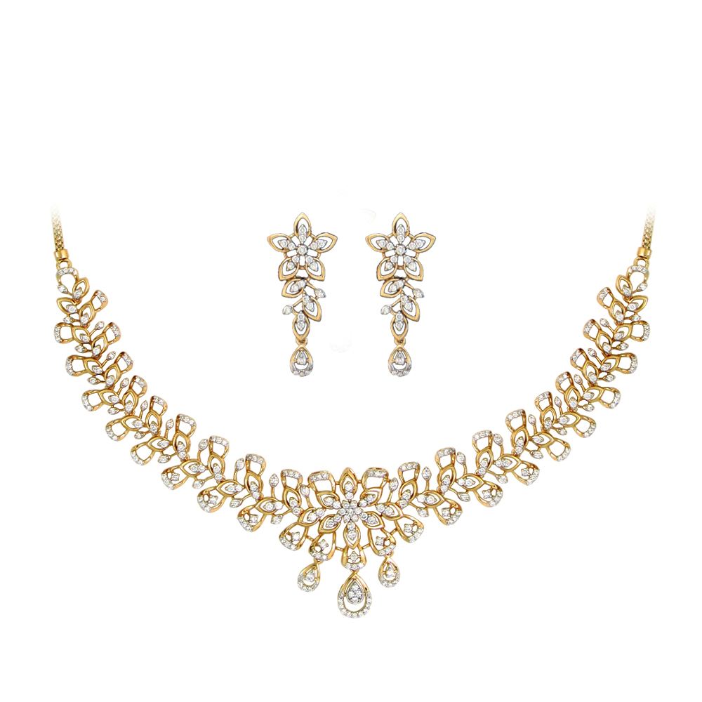 Floral Diamond Necklace Earrings Set