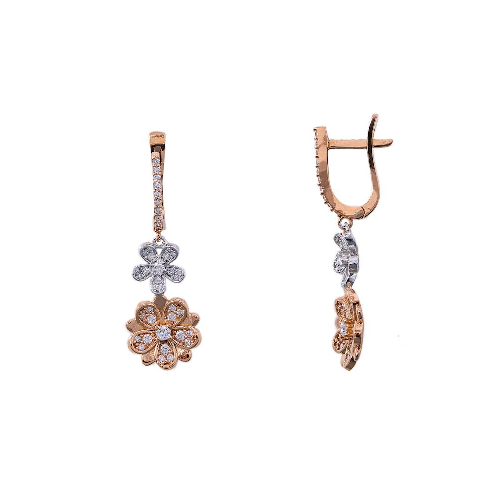 Two-Tone Diamond Floral Pendant Earring Set
