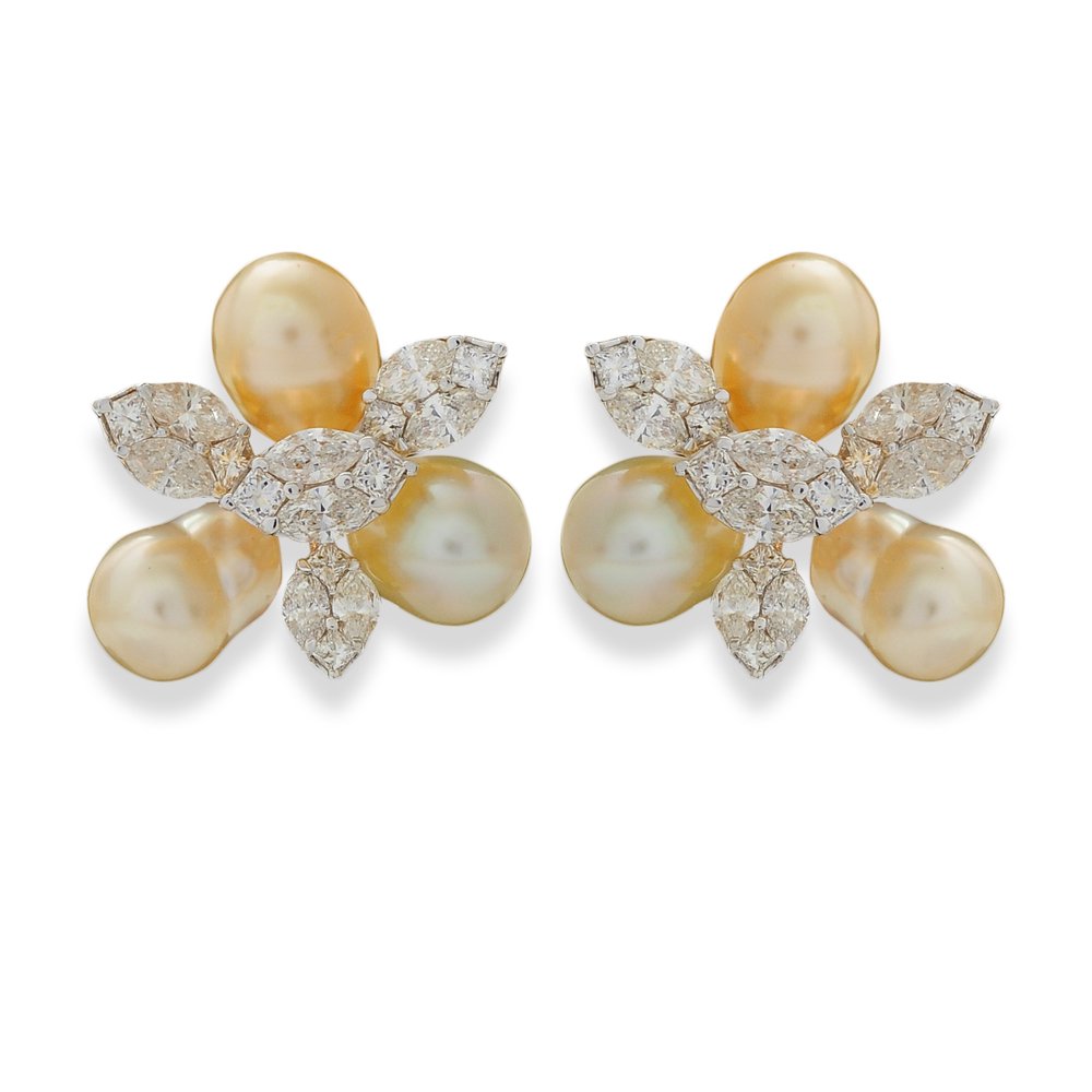 Keshi Pearl Diamond Earrings