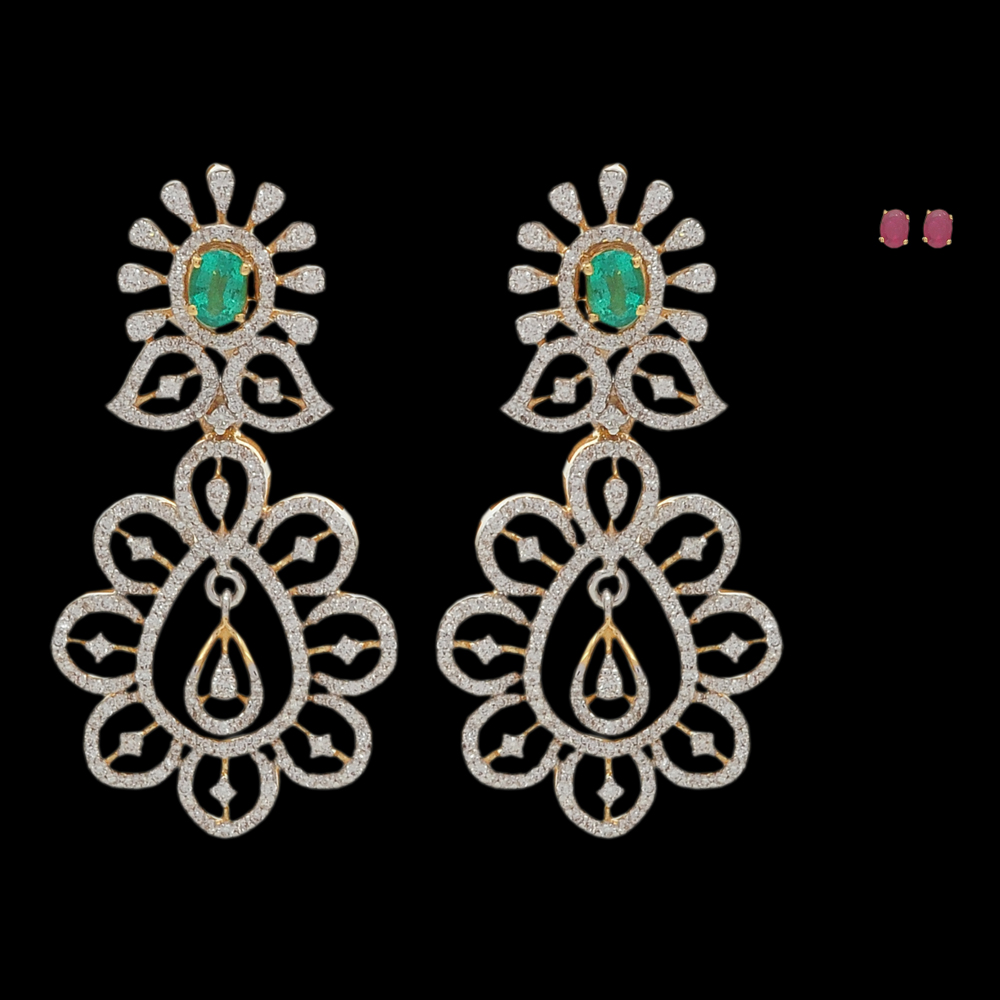 Natural Emerald/Ruby and Diamond Earrings