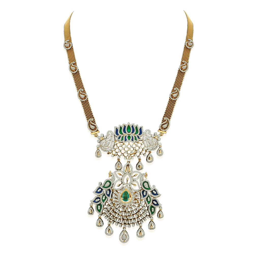 Enamel Diamond Necklace Earrings Set
