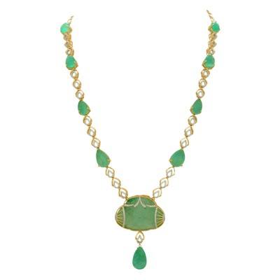carved emerald diamond necklace earrrings set
