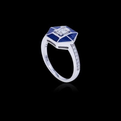  blue enamel diamond ring